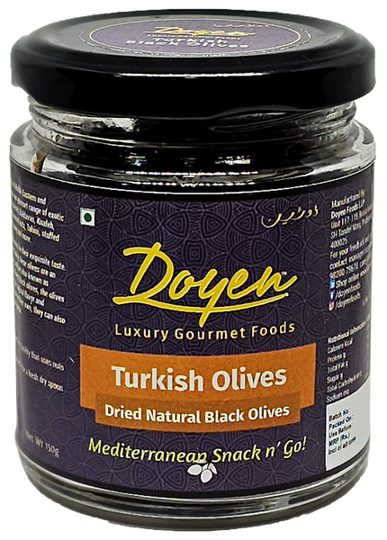 Doyen Whole Black Turkish Olives - Imported Mediterranean Table Olives | Exquisite Taste | Best for Mezze, Cheese Platters
