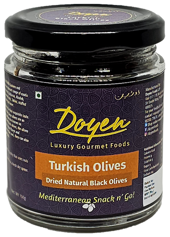Doyen Whole Black Turkish Olives - Imported Mediterranean Table Olives | Exquisite Taste | Best for Mezze, Cheese Platters